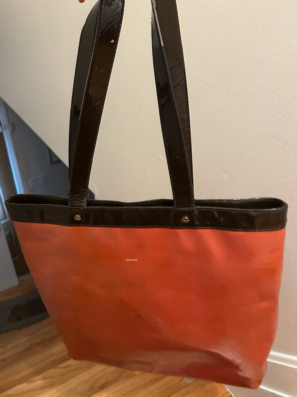 Tory Burch Blood Orange Patent Leather Logo Tote - Picture 2 of 7